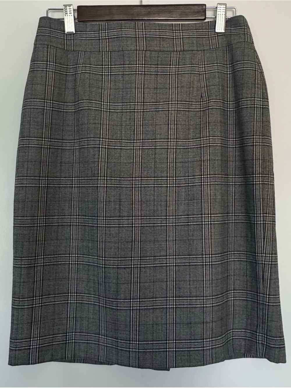 Banana Republic Wool Plaid Pencil Skirt Size 6 Grey Office Siren Career Lined